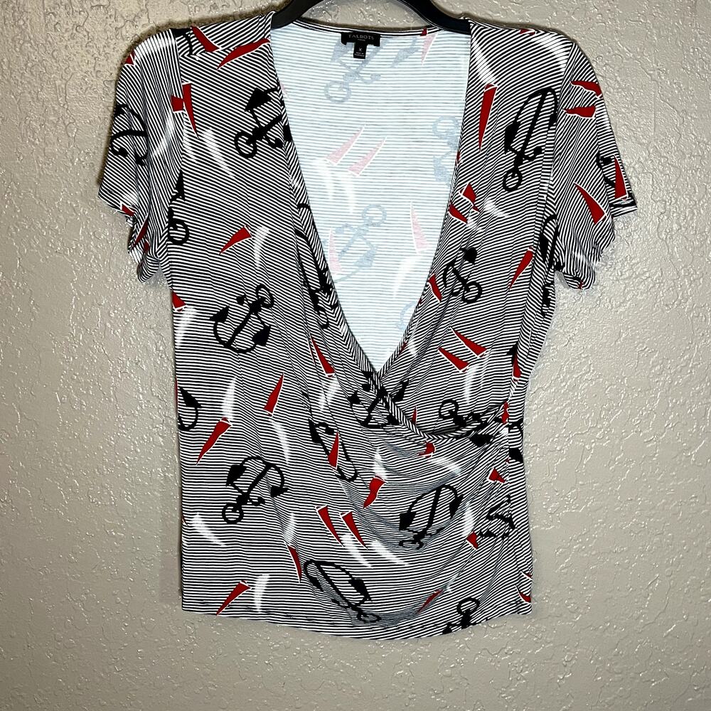 Talbots nautical anchor wrap top navy red X